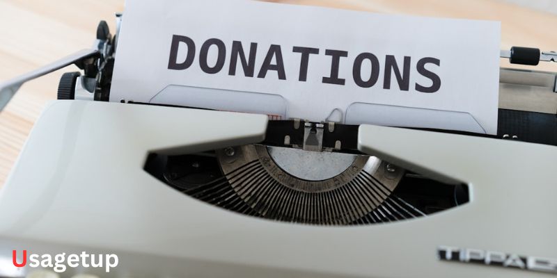 A typewriter page has DONATIONS written at the top